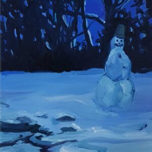 Blue Garden - Snowman, 30 x 24 cm, oil on canvas, 2022