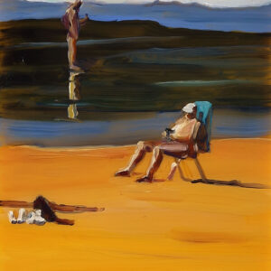 Beach - San Sebastian, 20 x 17 cm, oil on perspex on wood, 2023