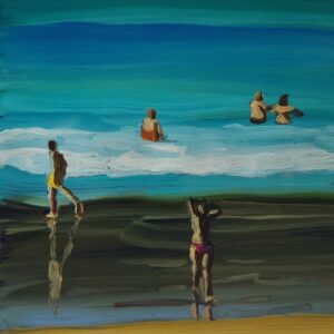 Swimmers - San Sebastian, 20 x 17 cm, oil on perspex on wood, 2023
