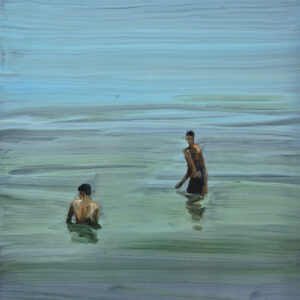 Quiet Lake - Bathers, 20 x 17 cm, oil on perspex on wood, 2022