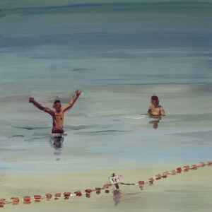 Quiet Lake - Bathers # 2, 20 x 17 cm, oil on perspex on wood, 2022