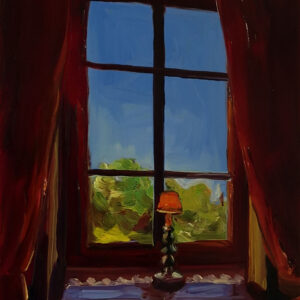 French Window, 20 x 17 cm, oil on perspex on wood, 2023
