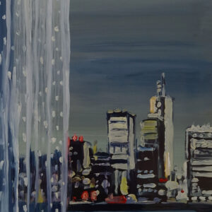 Skyline - White Curtain, 20 x 17 cm, oil on perspex on wood, 2023