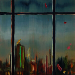 City - Twilight, 20 x 17 cm, oil on perspex on wood, 2023