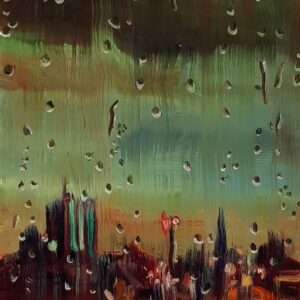 Rainy Day - City # 2, 20 x 17 cm, oil on perspex on wood, 2023