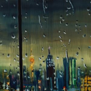 Rainy Day - City # 3, 20 x 17 cm, oil on perspex on wood, 2023