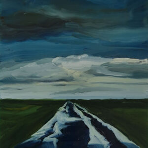 Road - Puddles, 20 x 17 cm, oil on perspex on wood, 2023