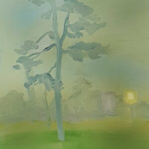 Morning Mist, 20 x 17 cm, oil on perspex on wood, 2023