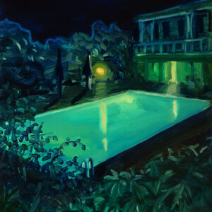 Night Pool - Garden, 30 x 24 cm, oil on paper, 2024